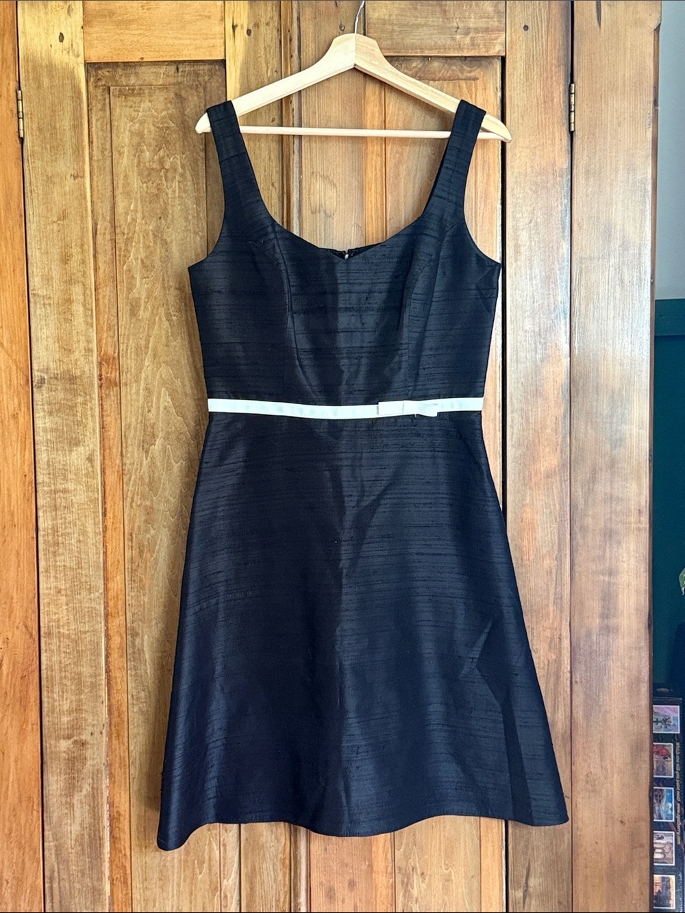 Vintage Y2K 90s Express Black Mini Dress with White Bow 100% Silk Made in USA